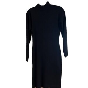 petite sophisticate Black Long Sleeve Shift Dress, Wool Blend, Size P, Soft Knit